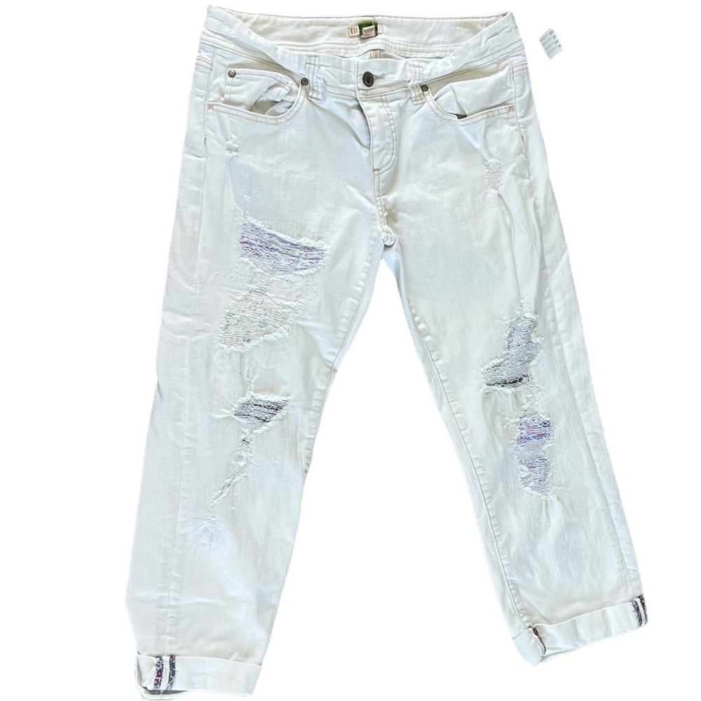 ANTHROPOLOGIE ETT TWA White Distressed Cropped Jeans Size 29 (See measur…